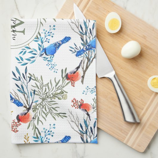 Mooie Waterverf vogels en oliepatroon Theedoek (Quarter Fold)