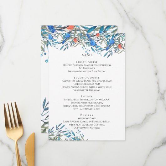 Mooie Waterverf vogels en olievlek Menu (Voorkant / Achterkant in situ)