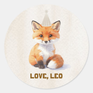 Mooie Waterverf Vos Bos Geboortedaag Ronde Sticker
