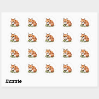 Mooie Waterverf Vos Ronde Stickers