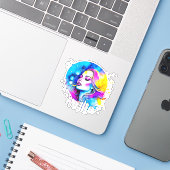 Mooie Waterverf vrouw Abstract Sticker (Laptop met iPhone)