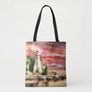 Mooie Waterverf vuurtoren Tote Bag