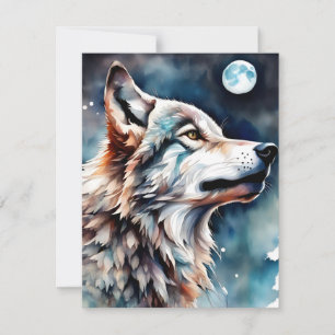Mooie Waterverf Wolf Wenskaart Kaart