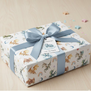 Mooie Waterverf Wolken Nacht Baby Draakje Cadeaupapier