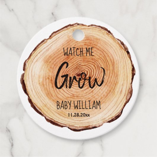 Mooie Waterverf Wood Slice Watch Me Grow Fav Bedankjes Labels (Voorkant)