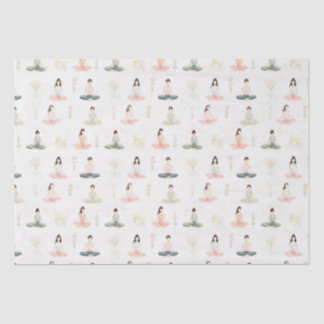 Mooie Waterverf Yoga Meisjes Mediteren Natuur Tissuepapier