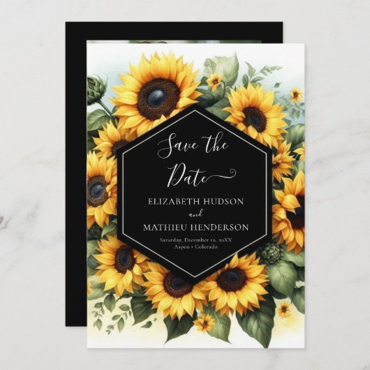Mooie Waterverf Zonnebloem bruiloft Save The Date (Voorkant / Achterkant)