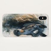 Mooie Waterverf Zwart Paard iPhone Case (Achterkant (horizontaal))