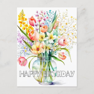 Mooie waterverfboeket bloemen briefkaart