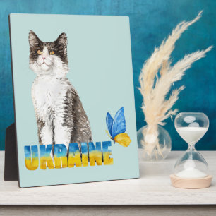 Mooie waterverfkat en vlinder uit Oekraïne  Fotoplaat