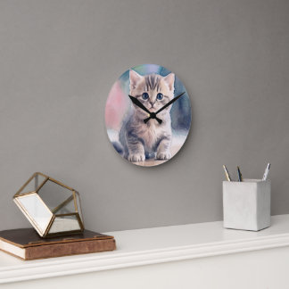 Mooie Waterverfprint Ronde Klok met Kittens