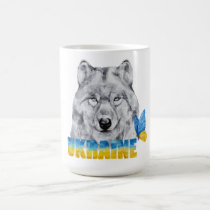 Mooie waterverfwerk Oekraïense wolf en vlinder Koffiemok