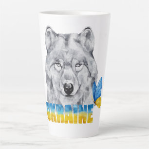 Mooie waterverfwerk Oekraïense wolf en vlinder Latte Mok