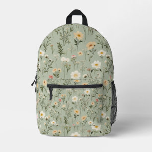 Mooie weide bloemen op groen bedrukte rugzak