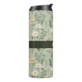 Mooie weide bloemen op groen thermosbeker (Gedraaid links)