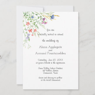 Mooie weide Waterverf Wildflower Invitation Kaart