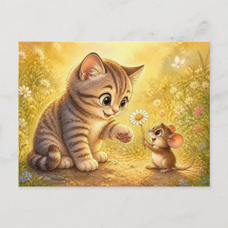 Mooie Welkomstkaart Voor Vriendschap Tussen Kitten Briefkaart