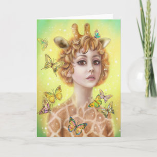 Mooie wenskaart fantasie-meisje giraffe kaart