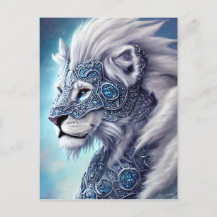 Mooie White Armored Warrior Lion Briefkaart