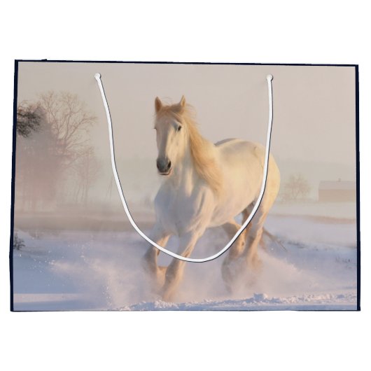 Mooie White Horse Galloping in Sneeuwkerstmis Groot Cadeauzakje (Achterkant)
