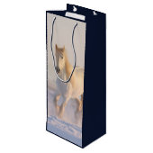 Mooie White Horse Galloping in Sneeuwkerstmis Wijn Cadeautas (Achterkant Gekanteld)