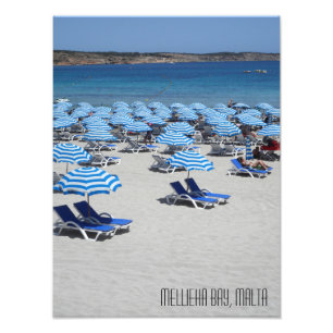 Mooie White Sand Beach Mellieha Bay Malta Foto Afdruk