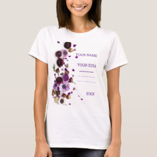 Mooie Wildbloemen Geborduurde Tshirt, Donkergroen  T-shirt