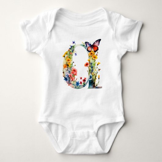 Mooie Wilde Bloem Vlinder Monogram Romper (Voorkant)