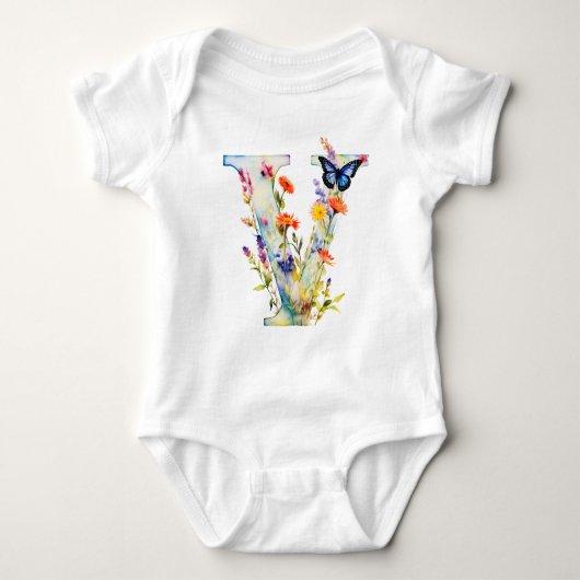 Mooie Wilde Bloem Vlinder Monogram Romper (Voorkant)