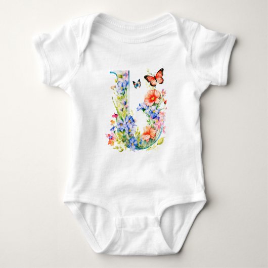 Mooie Wilde Bloem Vlinder Monogram Romper (Voorkant)