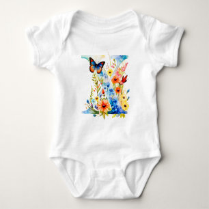Mooie Wilde Bloem Vlinder Monogram Romper