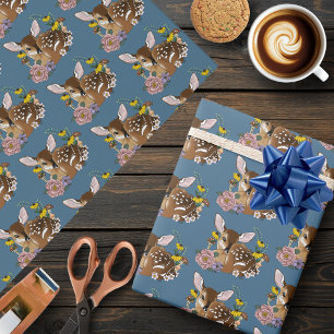Mooie Wilde Bloemen Lichtblauwe Baby Herten Boslan Cadeaupapier