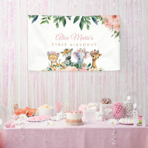 Mooie Wilde Jungle Safari Dieren Verjaardagsparade Spandoek