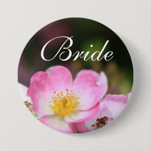 Mooie wilde roze roos bloem bruid trouw knoop ronde button 7,6 cm
