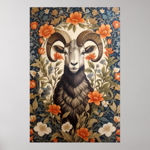 Mooie William Morris Geïnspireerde Dikhoornschapen Poster