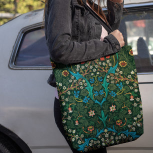 Mooie William Morris Groen Blauw Rood Bloemmotief Draagtas