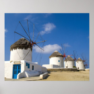Mooie windmolens op het eiland Mykonos, Poster