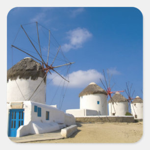 Mooie windmolens op het eiland Mykonos, Vierkante Sticker