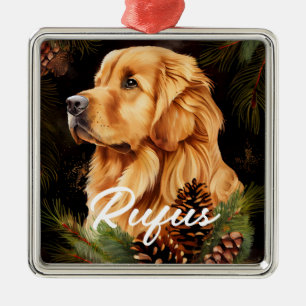 MOOIE WINTER GOUDEN RETRIEVER HOND METALEN ORNAMENT