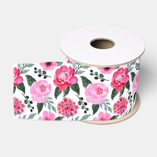 Mooie Winter Rood Roze Bloemige Waterverf Patroon Grosgrain Lint