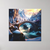 Mooie Winter Waterval Water onder brug 2 Canvas Afdruk (Voorkant)