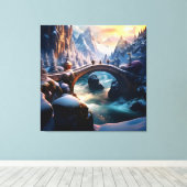 Mooie Winter Waterval Water onder brug 2 Canvas Afdruk (Insitu (Houten vloer))