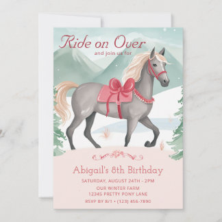 Mooie Winter Woodland roze paard Verjaardag Kaart