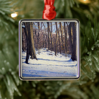 Mooie winterbomen in paarsblauw wit oranje metalen ornament