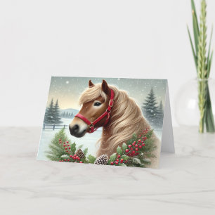 Mooie winterpaard met krans feestdagen kaart