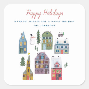 Mooie winters huis dorpsscène kerstmis vierkante sticker