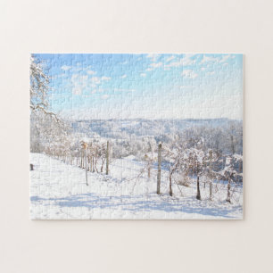 Mooie wintersneeuwlandschapsarchitectuur legpuzzel