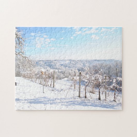 Mooie wintersneeuwlandschapsarchitectuur legpuzzel (Horizontaal)