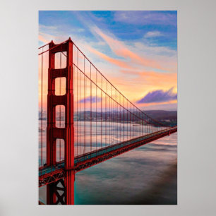 Mooie winterzonsondergang bij Golden Gate Bridge Poster