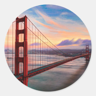 Mooie winterzonsondergang bij Golden Gate Bridge Ronde Sticker